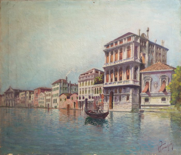 Pittore del XIX secolo - Veduta di Canal Grande con Palazzo Flangini