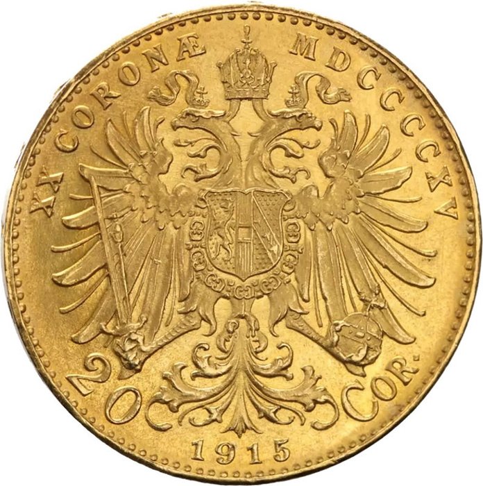 6,77 grams - Guld 900 - 20 corona 1915 - Austria - 6,10 gram fine gold - 999%