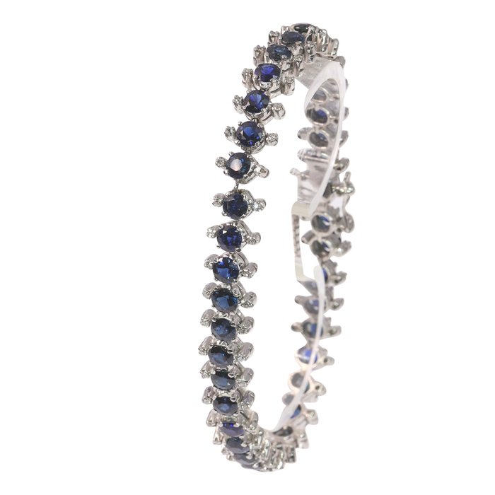 Ingen mindstepris - Armbånd - 8 karat Hvidguld -  9.14ct. tw. Safir - Diamant - Vintage Anno 1970