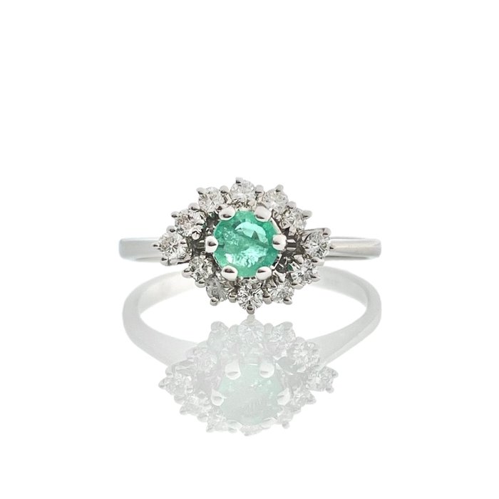 Ring - 18 kraat Hvidguld -  0.33ct. tw. Smaragd - Diamant - Smaragd diamantring