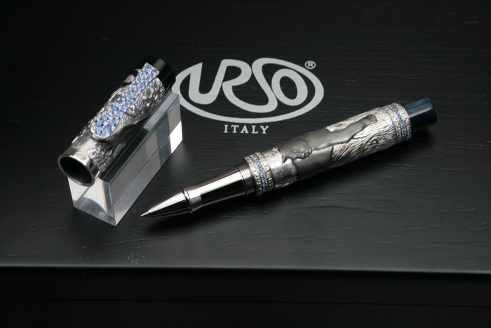 Urso - Roller Black Panther in argento e Zaffiri Blue ct 310 - Rollerpen