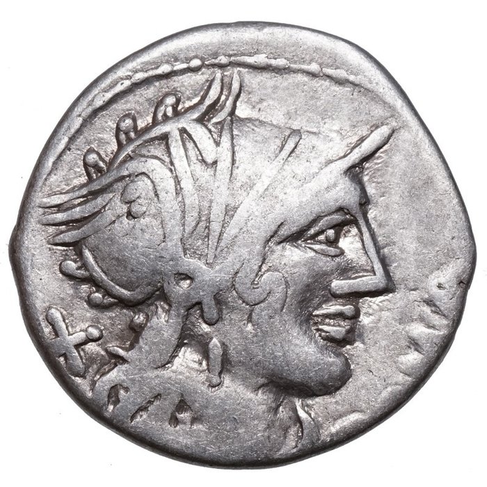 Romerska republiken Cn Domitius Ahenobarbus (116-115 BCE) Denarius Romakopf Jupiter in Quadriga