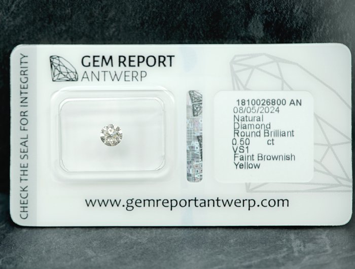 1 pcs Diamant  (Naturfarvet)  - 050 ct - Faint Brunlig Gul - VS1 - Gem Report Antwerp (GRA)