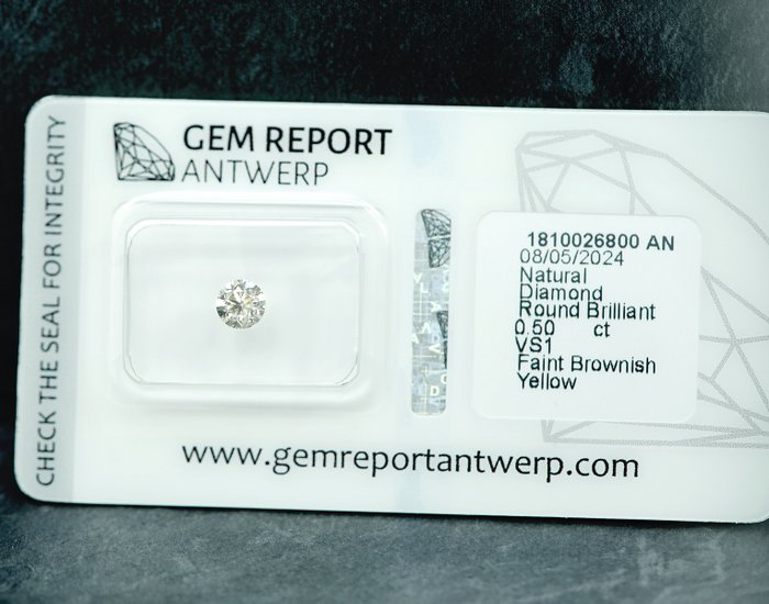 1 pcs Diamant  (Naturfarvet)  - 050 ct - Faint Brunlig Gul - VS1 - Gem Report Antwerp (GRA)