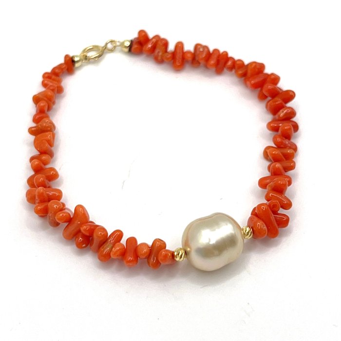 Ingen mindstepris - Armbånd - 18 kraat Gulguld Perle - Koral - Coral  South Sea Pearl