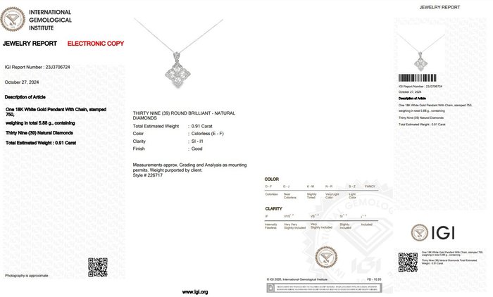 Halskæde med vedhæng - 18 kraat Hvidguld -  0.91ct. tw. Diamant (Natur)