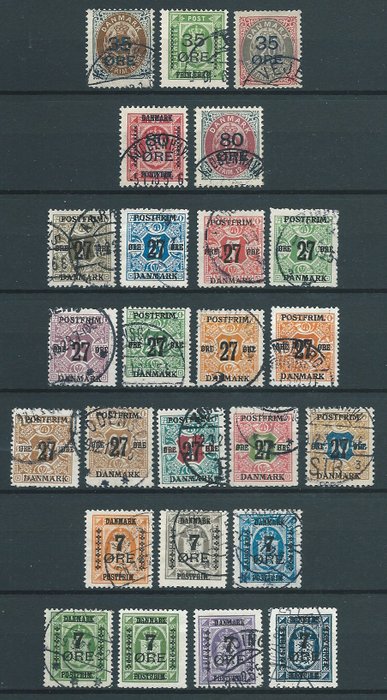 Danmark 1912/1926 - Komplet serie med aftryk af de nye værdier - Michel: 60/62; 82/83; 84/96; 159/165