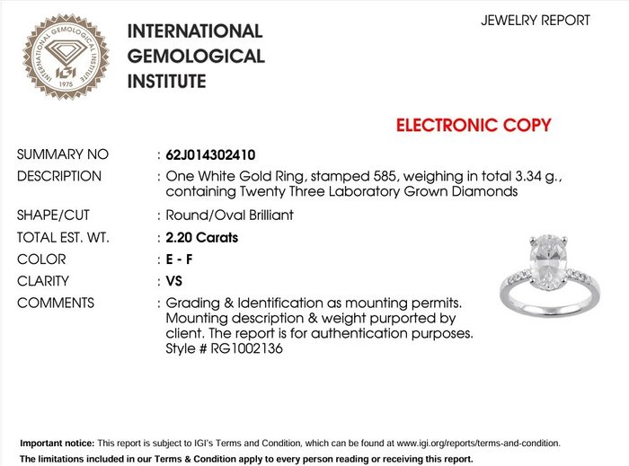 Ring - 14 karat Hvidguld -  2.20ct. tw. Diamant (Laboratoriedyrket)