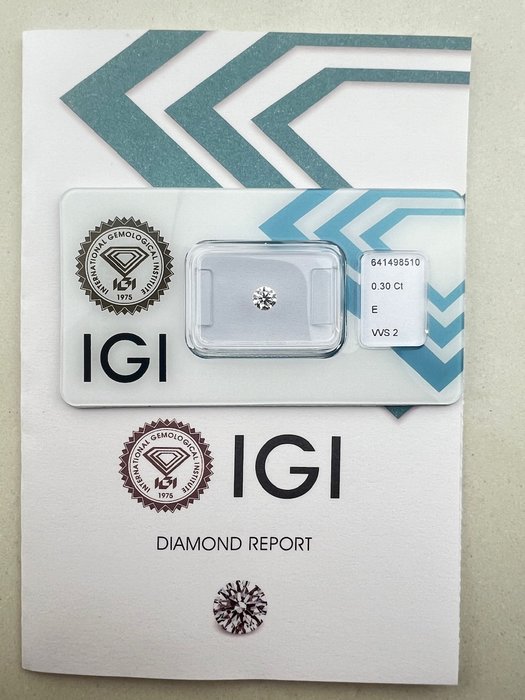 Ingen mindstepris - 1 pcs Diamant  (Natur)  - 0.30 ct - Rund - E - VVS2 - International Gemological Institute (IGI)