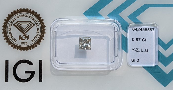 Ingen mindstepris - 1 pcs Diamant  (Naturfarvet)  - 0.87 ct - Light Grå - SI2 - International Gemological Institute (IGI)