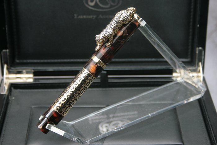 Urso - Roller Leopard in argento placcato oro e smalti- limited edition - Rollerpen