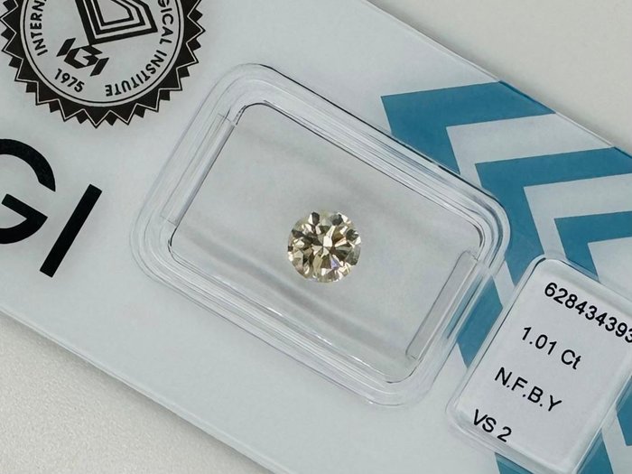 1 pcs Diamant  (Naturfarvet)  - 1.01 ct - Rund - Fancy Brun Gul - VS2 - International Gemological Institute (IGI)