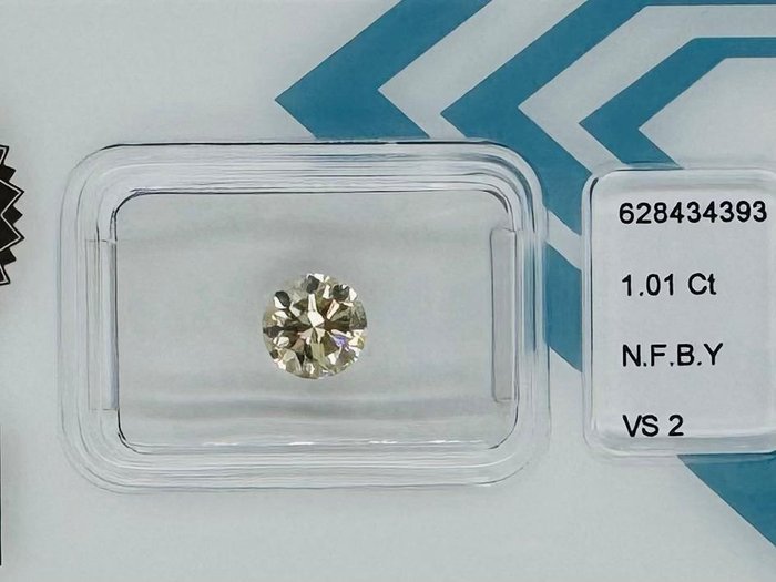 1 pcs Diamant  (Naturfarvet)  - 1.01 ct - Rund - Fancy Brun Gul - VS2 - International Gemological Institute (IGI)