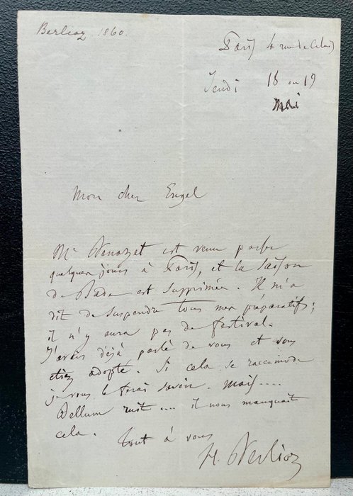 BERLIOZ (Hector). - L.A.S. « H. Berlioz » à « Mon cher Engels » [David Hermann Engel]. - 1864