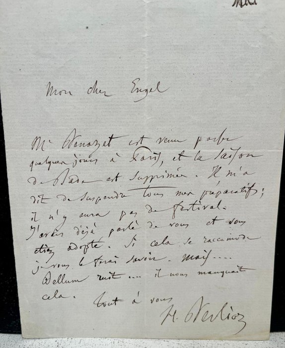 BERLIOZ (Hector). - L.A.S. « H. Berlioz » à « Mon cher Engels » [David Hermann Engel]. - 1864