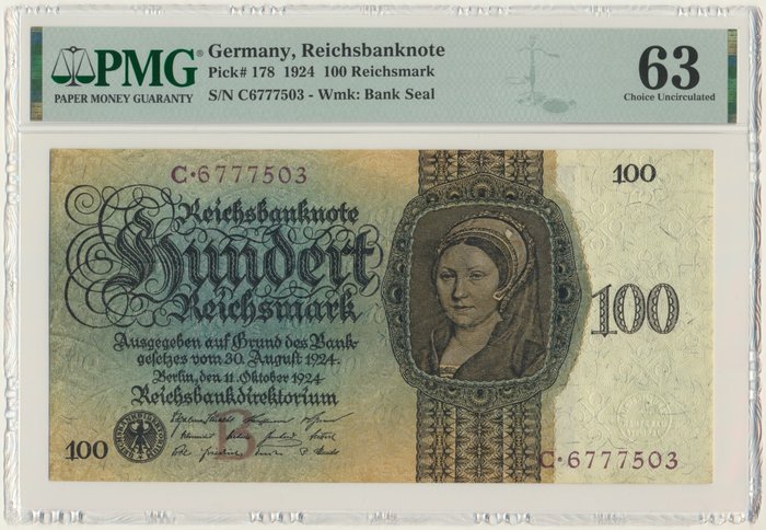 Tyskland. - 100 Reichsmark 1924 “English Lady" - Pick# 178