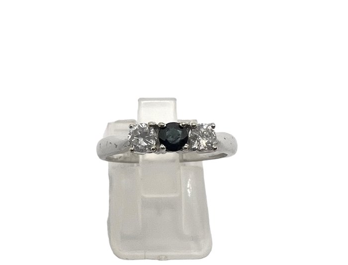 Ring - 18 kraat Hvidguld Diamant (Natur)  - Safir