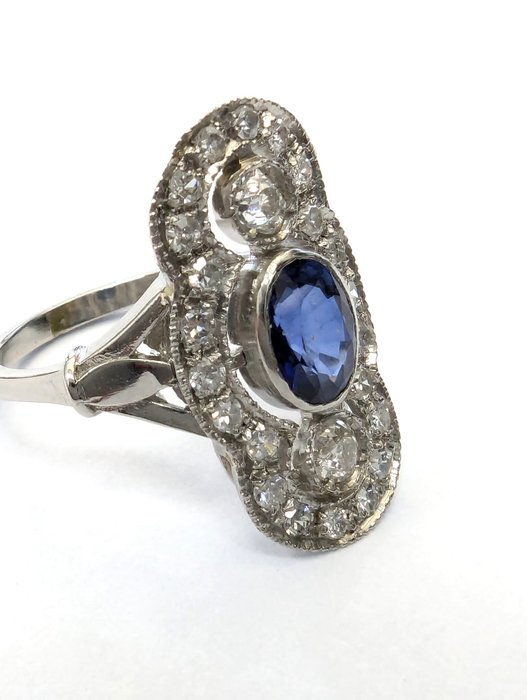 Ring Platin -  2.16ct. tw. Safir - Diamant