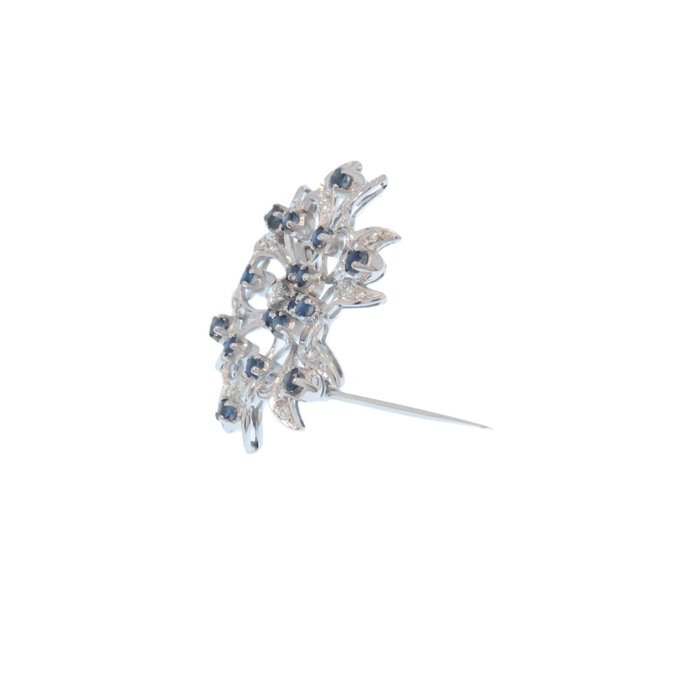 Broche - 18 kraat Hvidguld -  1.70ct. tw. Diamant (Natur)  - Safir