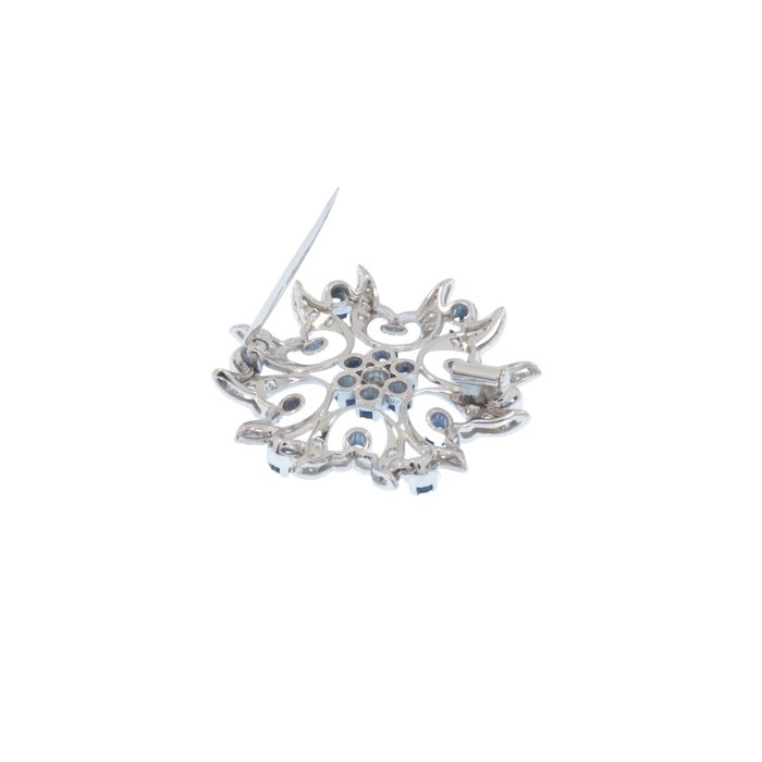 Broche - 18 kraat Hvidguld -  1.70ct. tw. Diamant (Natur)  - Safir