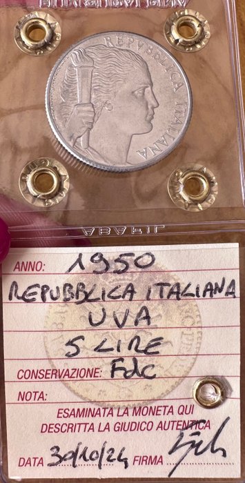 Italien. 5 Lire 1950 “ Uva “  (Ingen mindstepris)