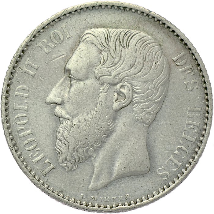 Belgien. Leopold II (1865-1909). 1 Franc 1881 FR - mintage: 119.484 ex. - KEY DATE