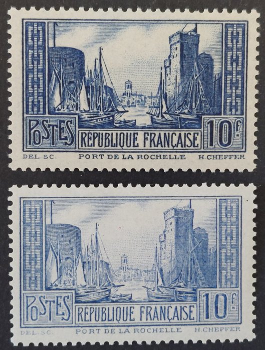 Frankrig 1929/31 - Monumenter La Rochelle 2 nuancer type III og I - Yvert 261 et 261b