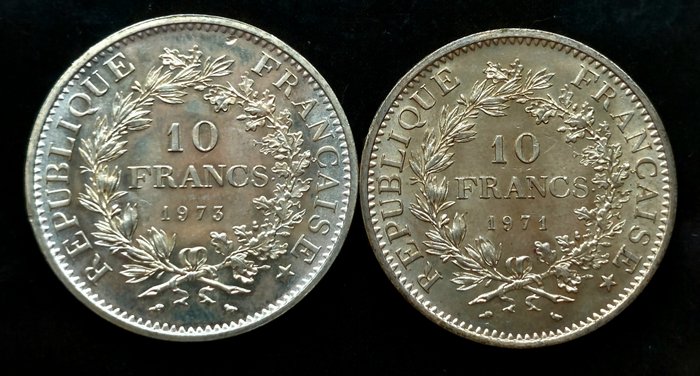 Frankrig. 2 moedas - 2 Francs 1971 e 1973 low mintage  (Ingen mindstepris)