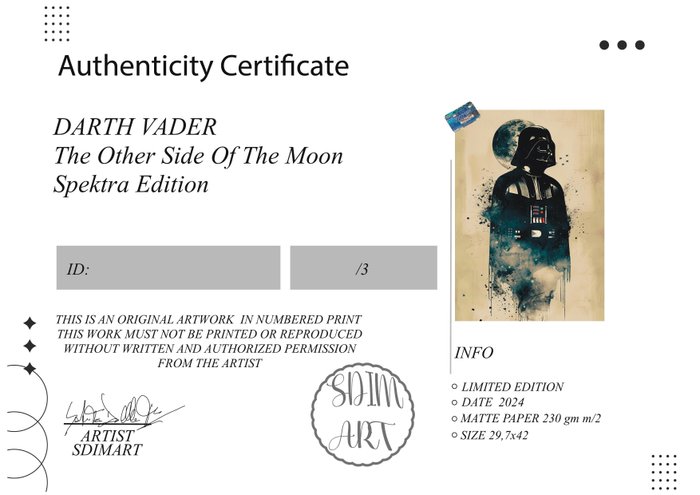 SDIMART - DARTH VADER The Other Side Of The Moon Spektra Edition 1/3 w/COA (Last Copy At World)