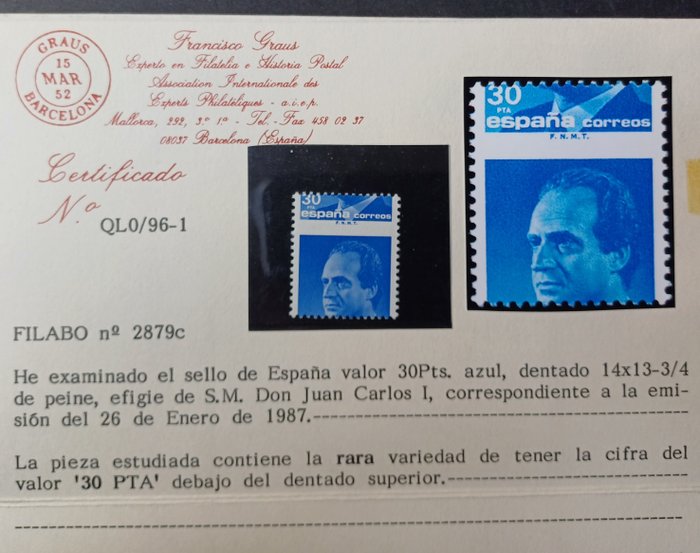 Spanien 1987 - Johns forskudte takkede segl. Carlos - Edifil N2879C