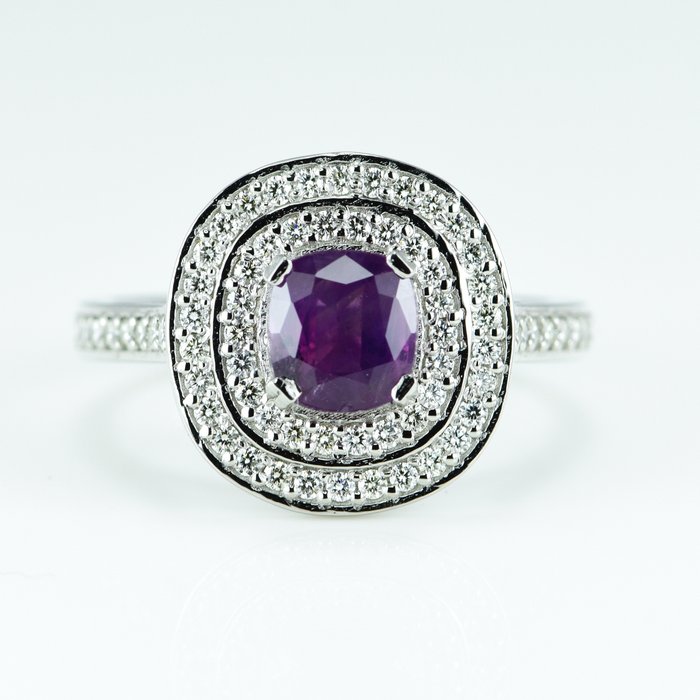 Ring Platin -  1.76ct. tw. Safir - Diamant - Kashmir oprindelse Safir