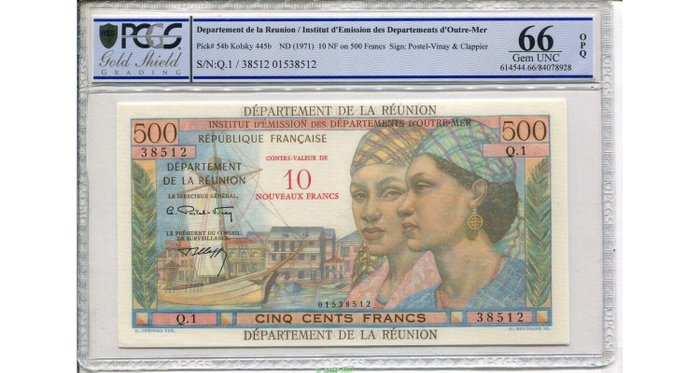 Réunion. - 10 Nouveaux Francs sur 500 Francs - ND (1971) - Pick 54b