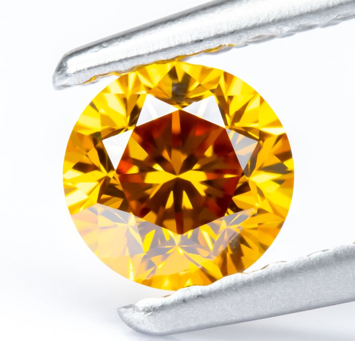 Ingen mindstepris - 1 pcs Diamant  (Naturfarvet)  - 0.36 ct - Rund - Fancy intense Brunlig, Gullig Orange - VS1 - Gem Report Antwerp (GRA)