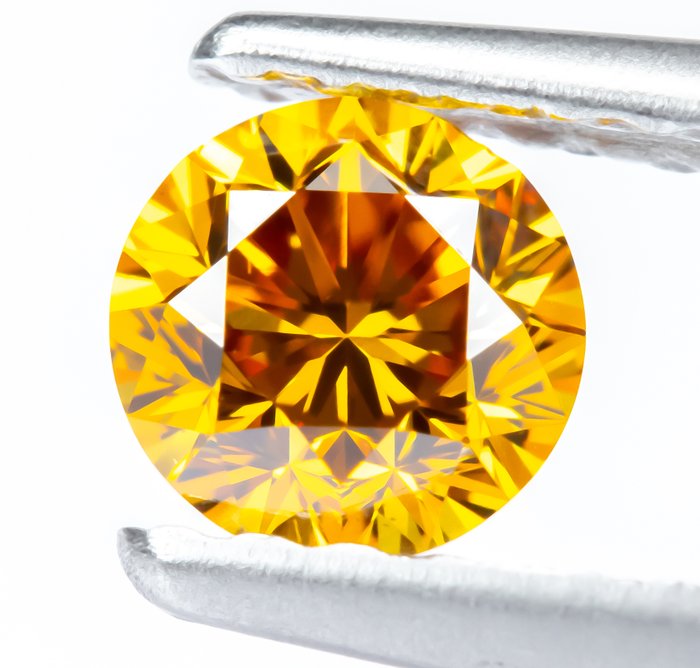 Ingen mindstepris - 1 pcs Diamant  (Naturfarvet)  - 0.36 ct - Rund - Fancy intense Brunlig, Gullig Orange - VS1 - Gem Report Antwerp (GRA)