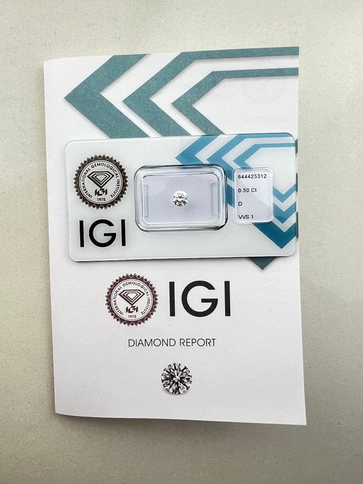 1 pcs Diamant  (Natur)  - 0.50 ct - Rund - D (farveløs) - VVS1 - International Gemological Institute (IGI)