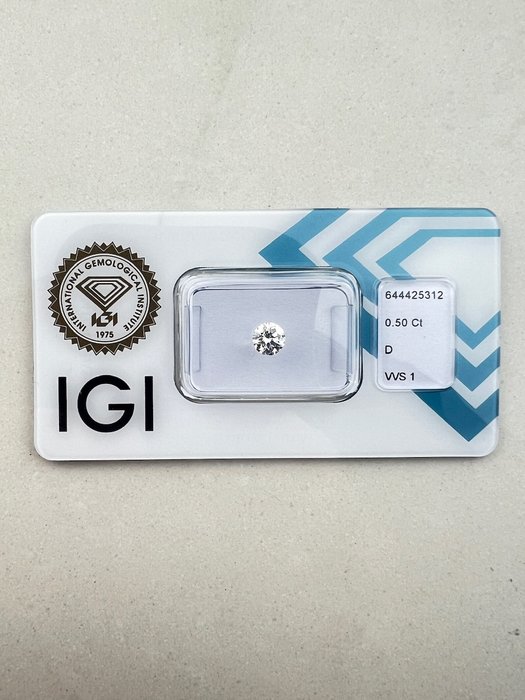 1 pcs Diamant  (Natur)  - 0.50 ct - Rund - D (farveløs) - VVS1 - International Gemological Institute (IGI)