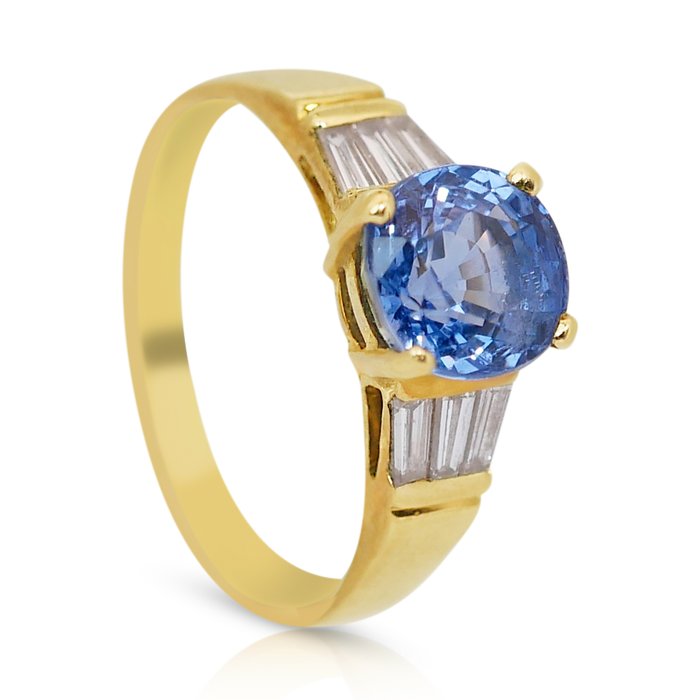 Ring - 18 kraat Gulguld -  239ct tw Safir - Diamant - Bedøvelse uopvarmet safir