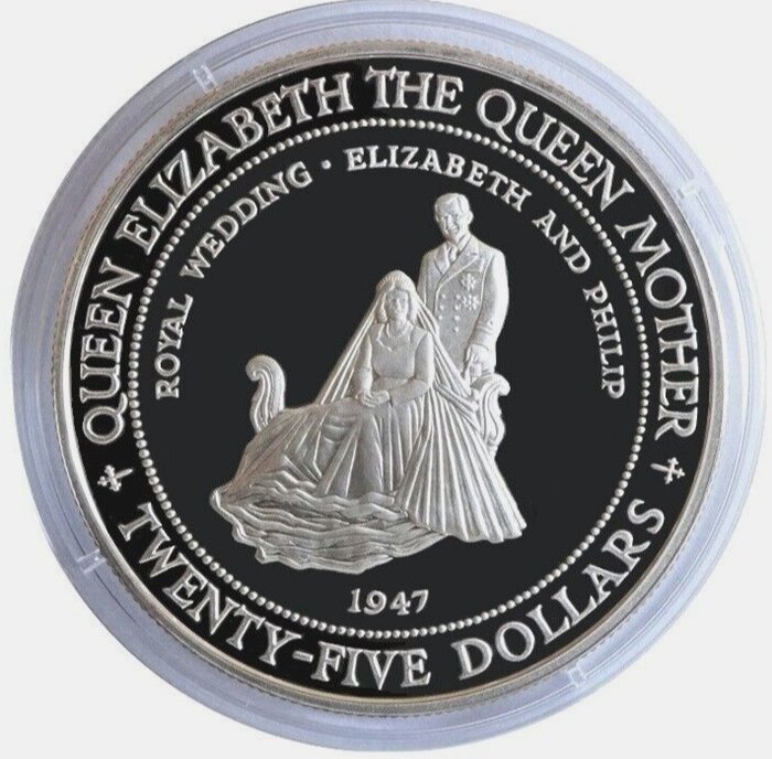 Jamaica. 25 Dollars 1994 "Royal Wedding Elizabeth and Philip", Proof  (Ingen mindstepris)