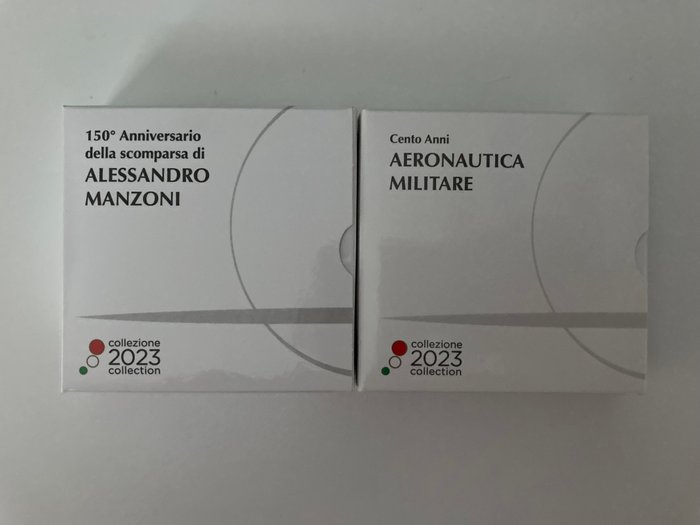 Italien. 2 Euro 2023 "Alessandro Manzoni" + "Aeronautica Militare" (2 monete) Proof  (Ingen mindstepris)