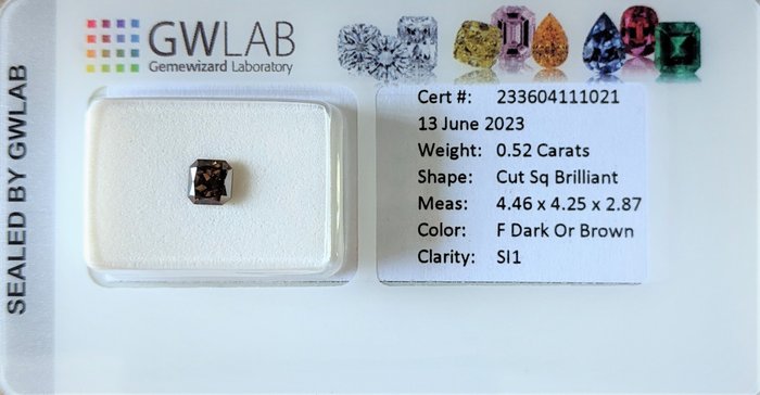 Ingen mindstepris - 1 pcs Diamant  (Naturfarvet)  - 0.52 ct - Kvadrat - Fancy dark Orange Brun - SI1 - Gemewizard Gemological Laboratory (GWLab)