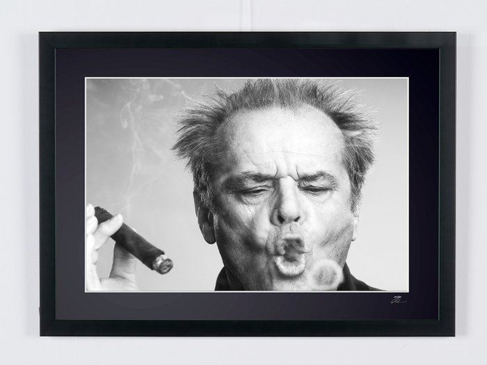 Jack Nicholson (with cigar) - Fine Art Photography - Luxury Wooden Framed 70X50 cm - Limited Edition Nr 09 of 30 - Serial ID 20508 - This Fine Art Photography is based on the original picture This is not AI picture