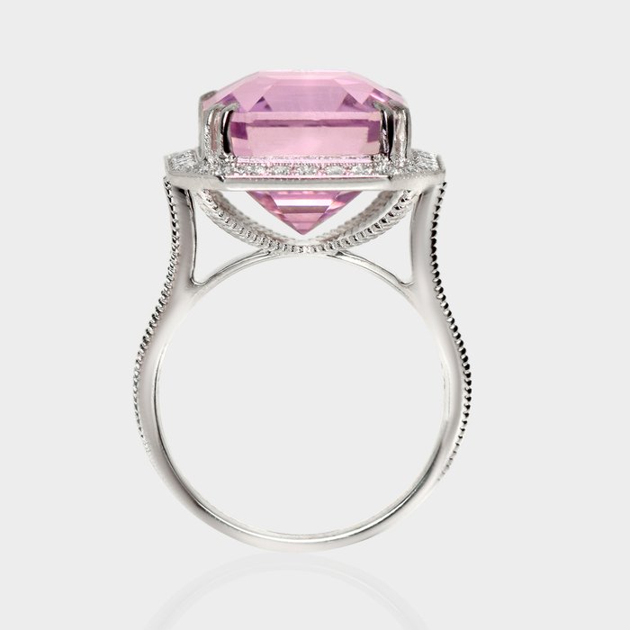 Ingen mindstepris - Ring - 14 karat Hvidguld -  12.01ct. tw. Kunzit - Diamant - IGI 11,33 ct Pink