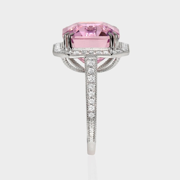 Ingen mindstepris - Ring - 14 karat Hvidguld -  12.01ct. tw. Kunzit - Diamant - IGI 11,33 ct Pink