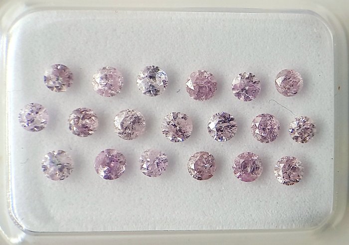 Ingen mindstepris - 19 pcs Diamant  (Naturfarvet)  - 0.78 ct - Rund - Faint, Fancy Lilla Lyserød - I2, I3 - Antwerp Laboratory for Gemstone Testing (ALGT)