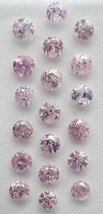 Ingen mindstepris - 19 pcs Diamant  (Naturfarvet)  - 0.78 ct - Rund - Faint, Fancy Lilla Lyserød - I2, I3 - Antwerp Laboratory for Gemstone Testing (ALGT)