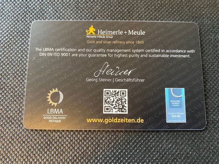 3 x 1 Gramm - Guld 999 - Heimerle + Meule, Germany - Forseglet