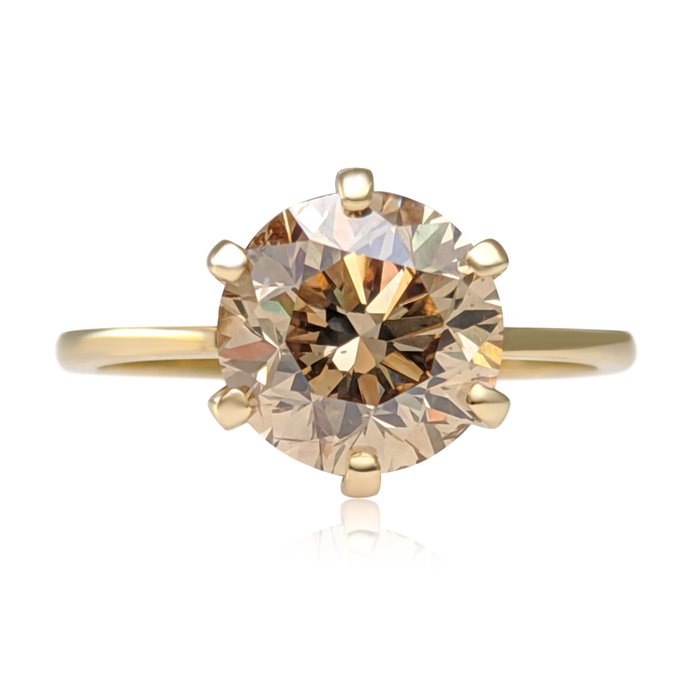 Ring - 14 karat Gulguld -  2.42ct. tw. Gul Diamant (Naturfarvet) - IGI