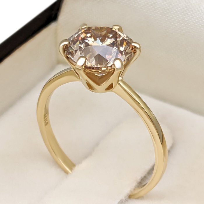 Ring - 14 karat Gulguld -  2.42ct. tw. Gul Diamant (Naturfarvet) - IGI