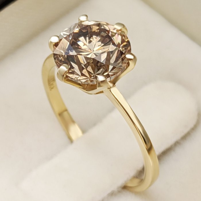 Ring - 14 karat Gulguld -  2.42ct. tw. Gul Diamant (Naturfarvet) - IGI