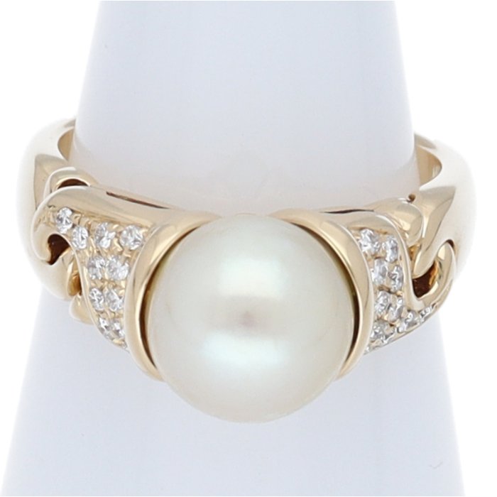 Bvlgari - Ring - Doppio pearl diamond ring - 18 kraat Gulguld Perle - Diamant